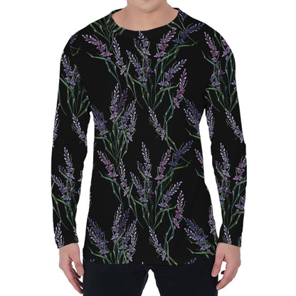 Embroidery Lavender Pattern Print Men's Long Sleeve T-Shirt
