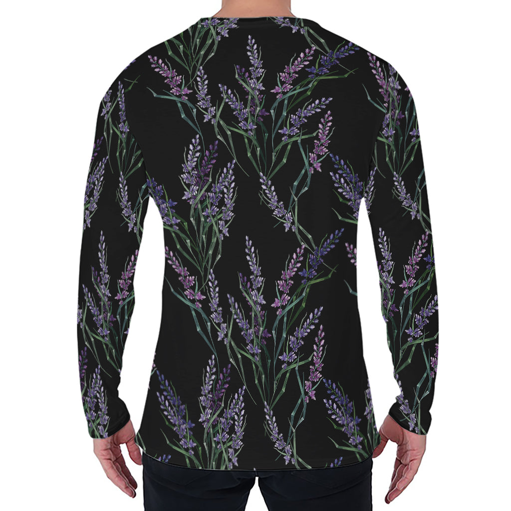 Embroidery Lavender Pattern Print Men's Long Sleeve T-Shirt