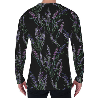 Embroidery Lavender Pattern Print Men's Long Sleeve T-Shirt