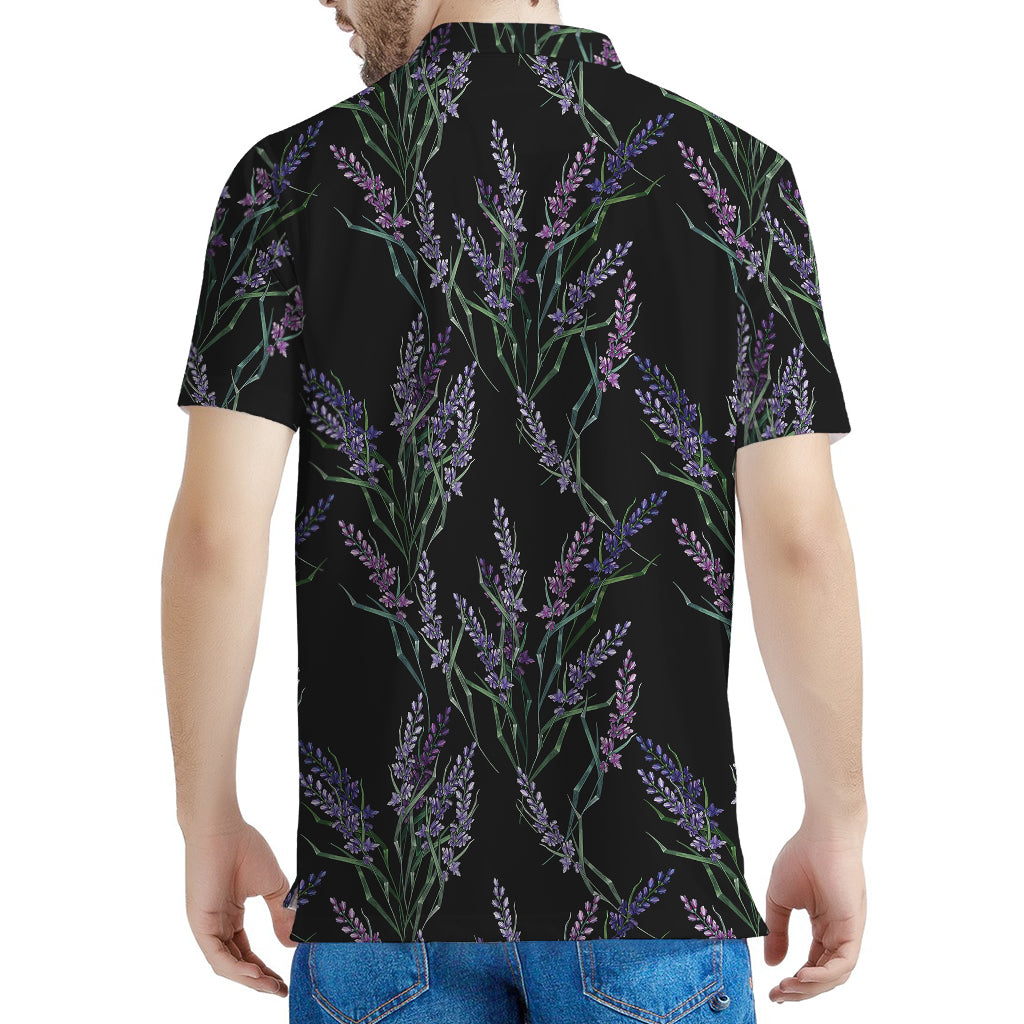 Embroidery Lavender Pattern Print Men's Polo Shirt