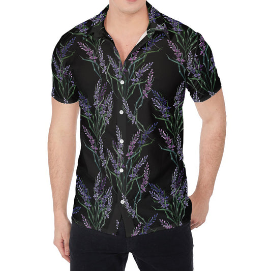 Embroidery Lavender Pattern Print Men's Shirt