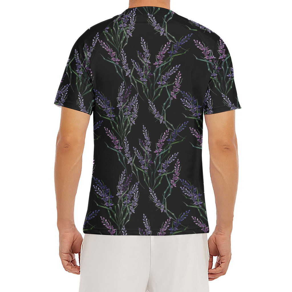 Embroidery Lavender Pattern Print Men's Short Sleeve Rash Guard