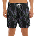 Embroidery Lavender Pattern Print Men's Split Running Shorts