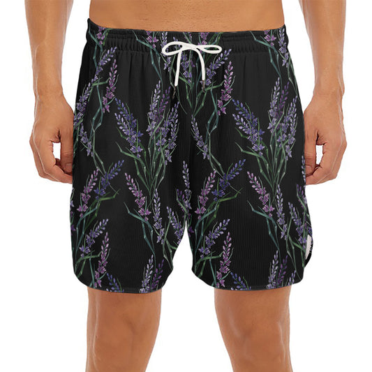 Embroidery Lavender Pattern Print Men's Split Running Shorts