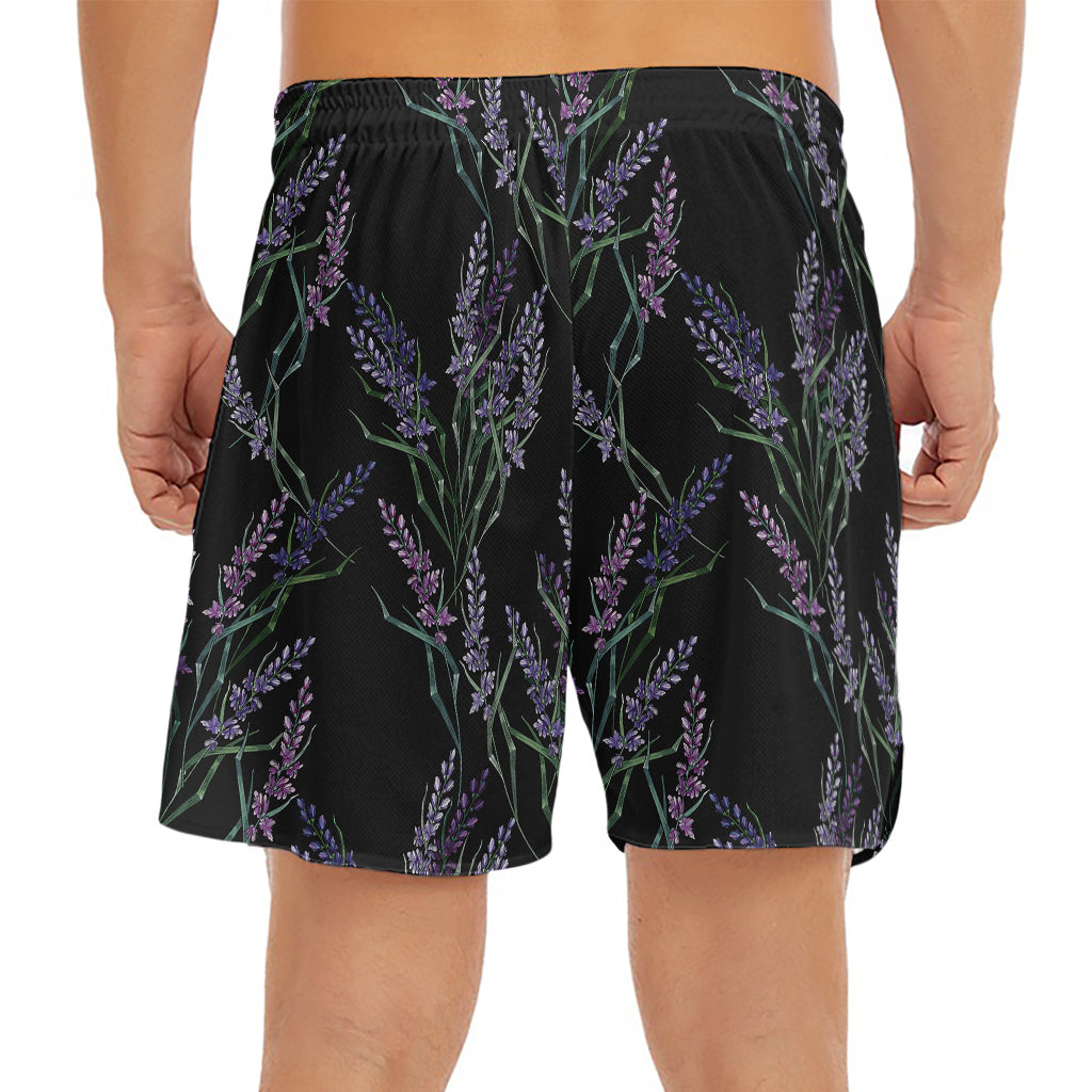 Embroidery Lavender Pattern Print Men's Split Running Shorts