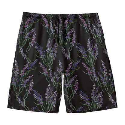 Embroidery Lavender Pattern Print Men's Swim Trunks