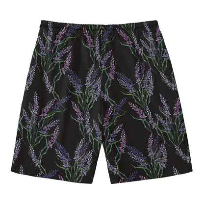 Embroidery Lavender Pattern Print Men's Swim Trunks