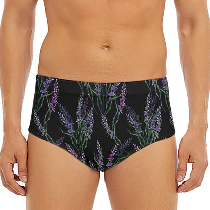 Embroidery Lavender Pattern Print Men's Triangle Swim Briefs