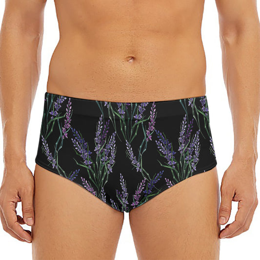 Embroidery Lavender Pattern Print Men's Triangle Swim Briefs
