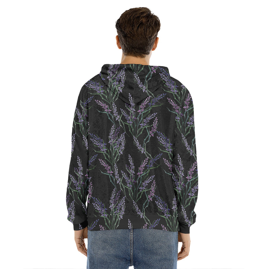 Embroidery Lavender Pattern Print Men's Velvet Pullover Hoodie