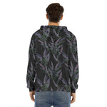 Embroidery Lavender Pattern Print Men's Velvet Pullover Hoodie