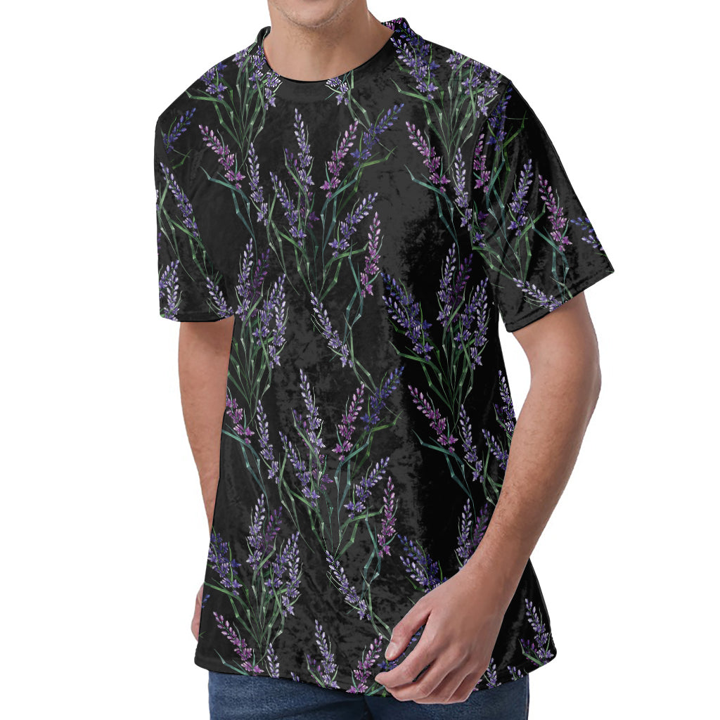 Embroidery Lavender Pattern Print Men's Velvet T-Shirt