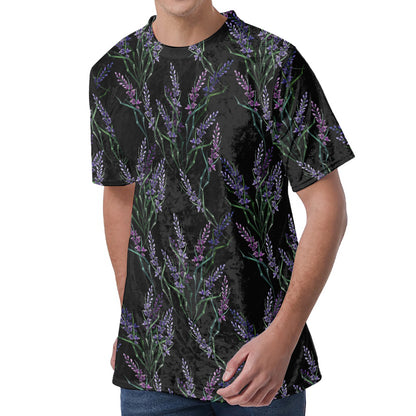 Embroidery Lavender Pattern Print Men's Velvet T-Shirt