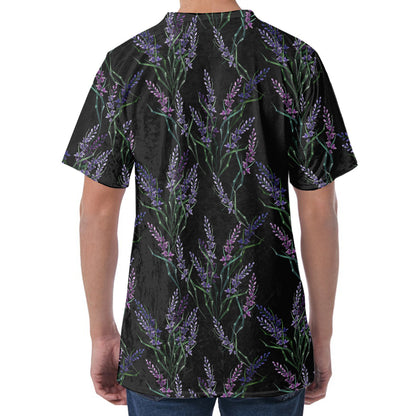 Embroidery Lavender Pattern Print Men's Velvet T-Shirt