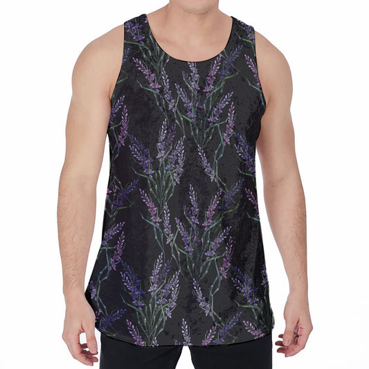 Embroidery Lavender Pattern Print Men's Velvet Tank Top
