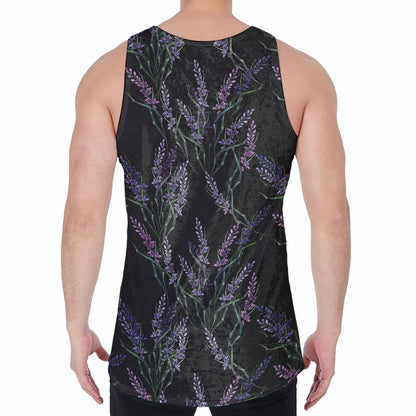 Embroidery Lavender Pattern Print Men's Velvet Tank Top