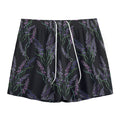 Embroidery Lavender Pattern Print Mesh Shorts