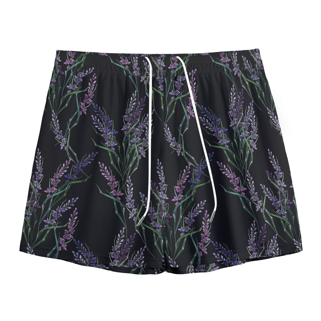 Embroidery Lavender Pattern Print Mesh Shorts