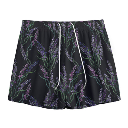 Embroidery Lavender Pattern Print Mesh Shorts