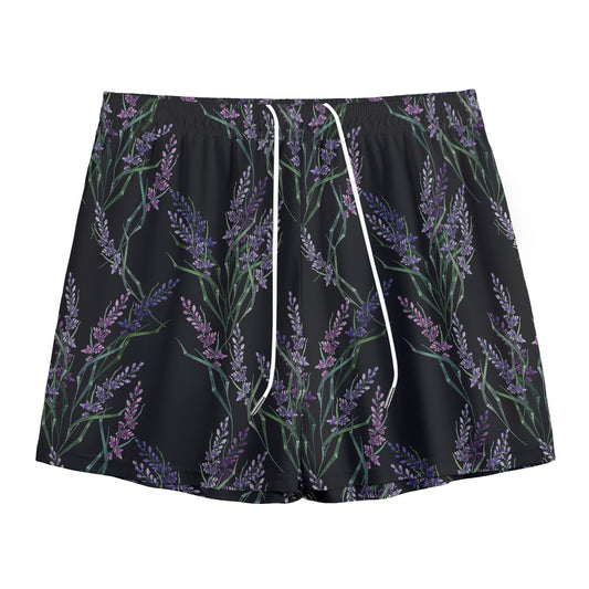 Embroidery Lavender Pattern Print Mesh Shorts