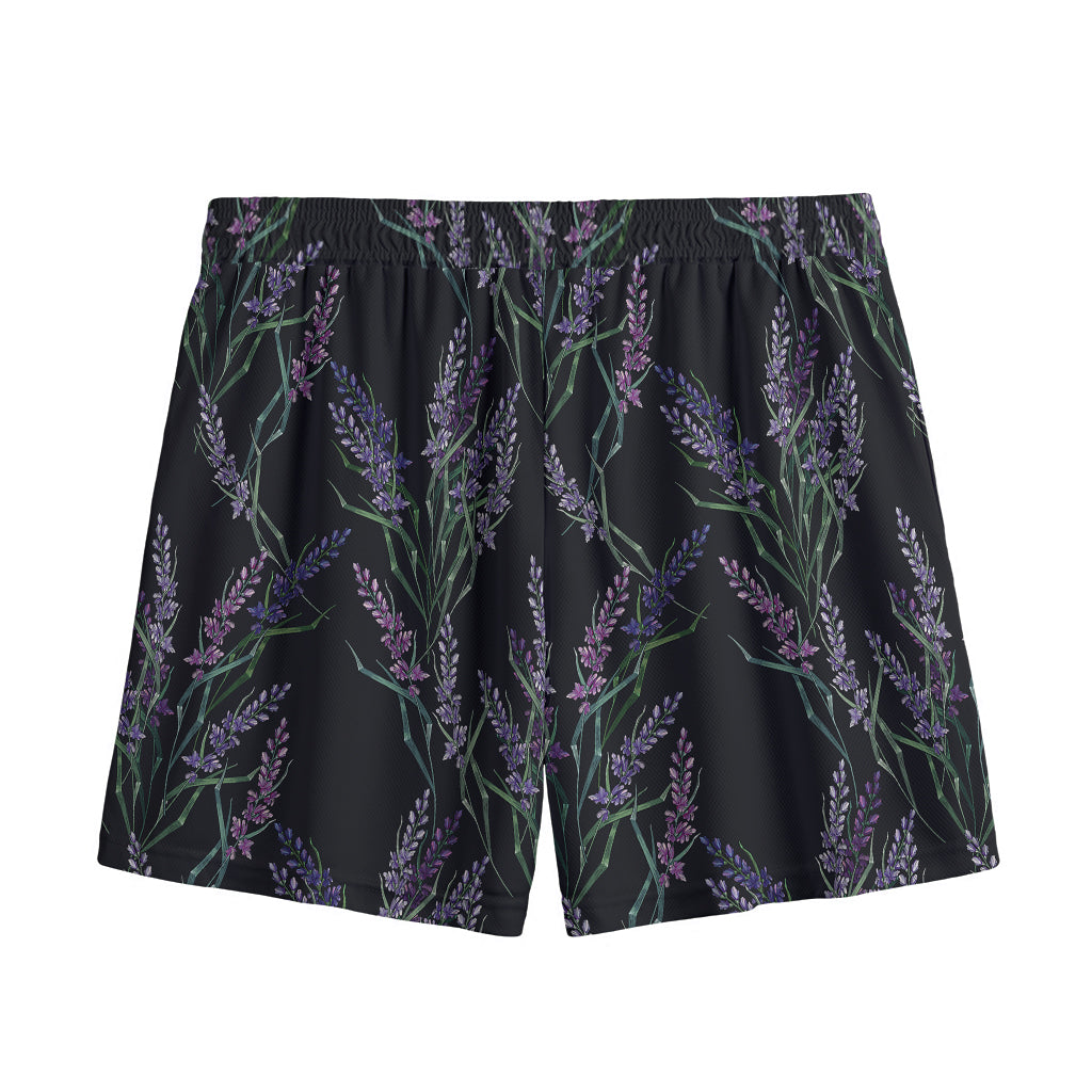 Embroidery Lavender Pattern Print Mesh Shorts