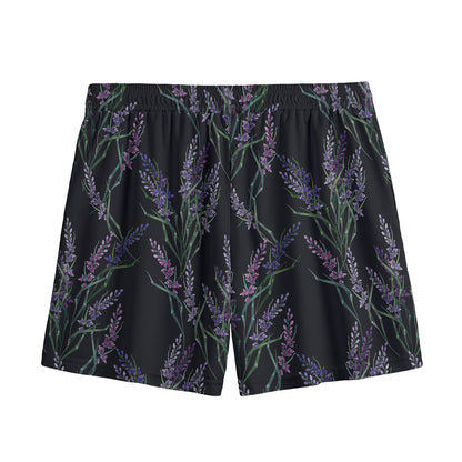 Embroidery Lavender Pattern Print Mesh Shorts
