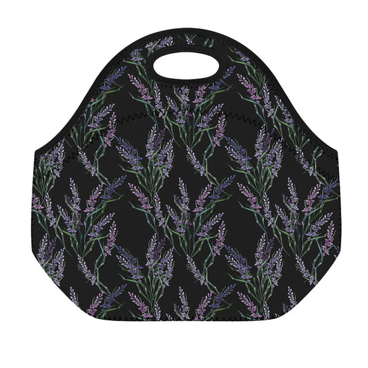 Embroidery Lavender Pattern Print Neoprene Lunch Bag