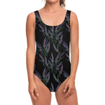 Embroidery Lavender Pattern Print One Piece Swimsuit