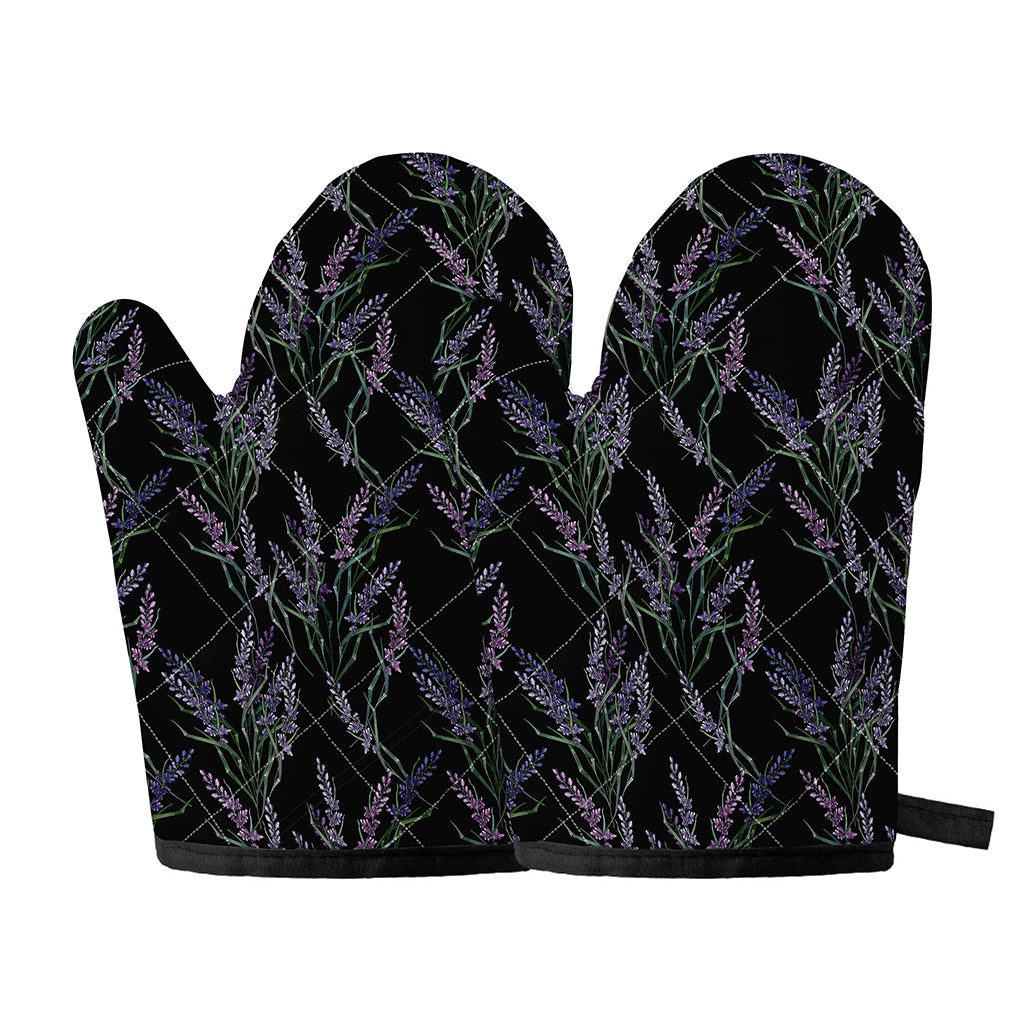 Embroidery Lavender Pattern Print Oven Mitts