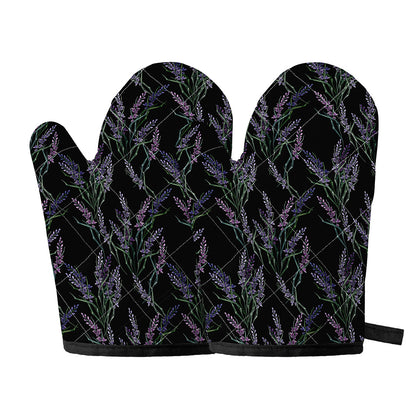 Embroidery Lavender Pattern Print Oven Mitts