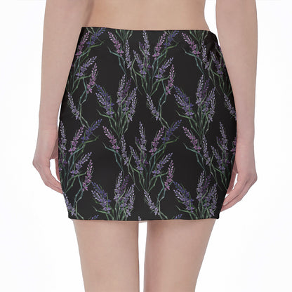 Embroidery Lavender Pattern Print Pencil Mini Skirt