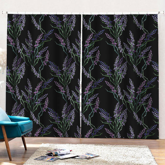 Embroidery Lavender Pattern Print Pencil Pleat Curtains