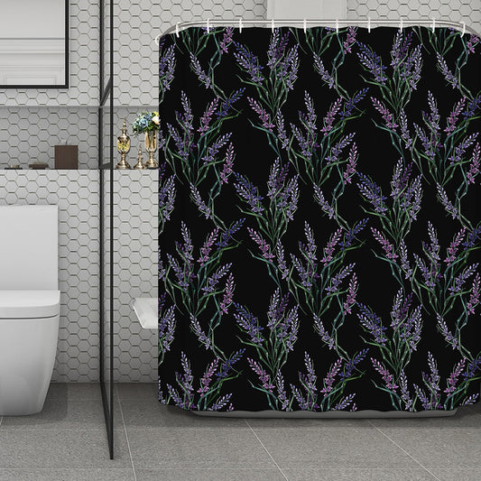 Embroidery Lavender Pattern Print Polyester Shower Curtain