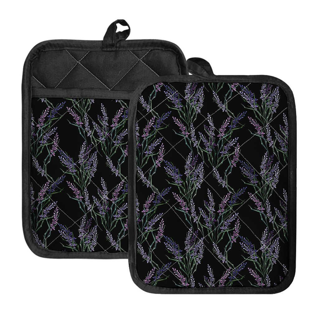 Embroidery Lavender Pattern Print Pot Holders With Pocket