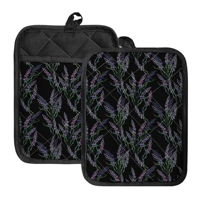 Embroidery Lavender Pattern Print Pot Holders With Pocket