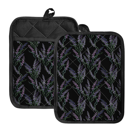 Embroidery Lavender Pattern Print Pot Holders With Pocket