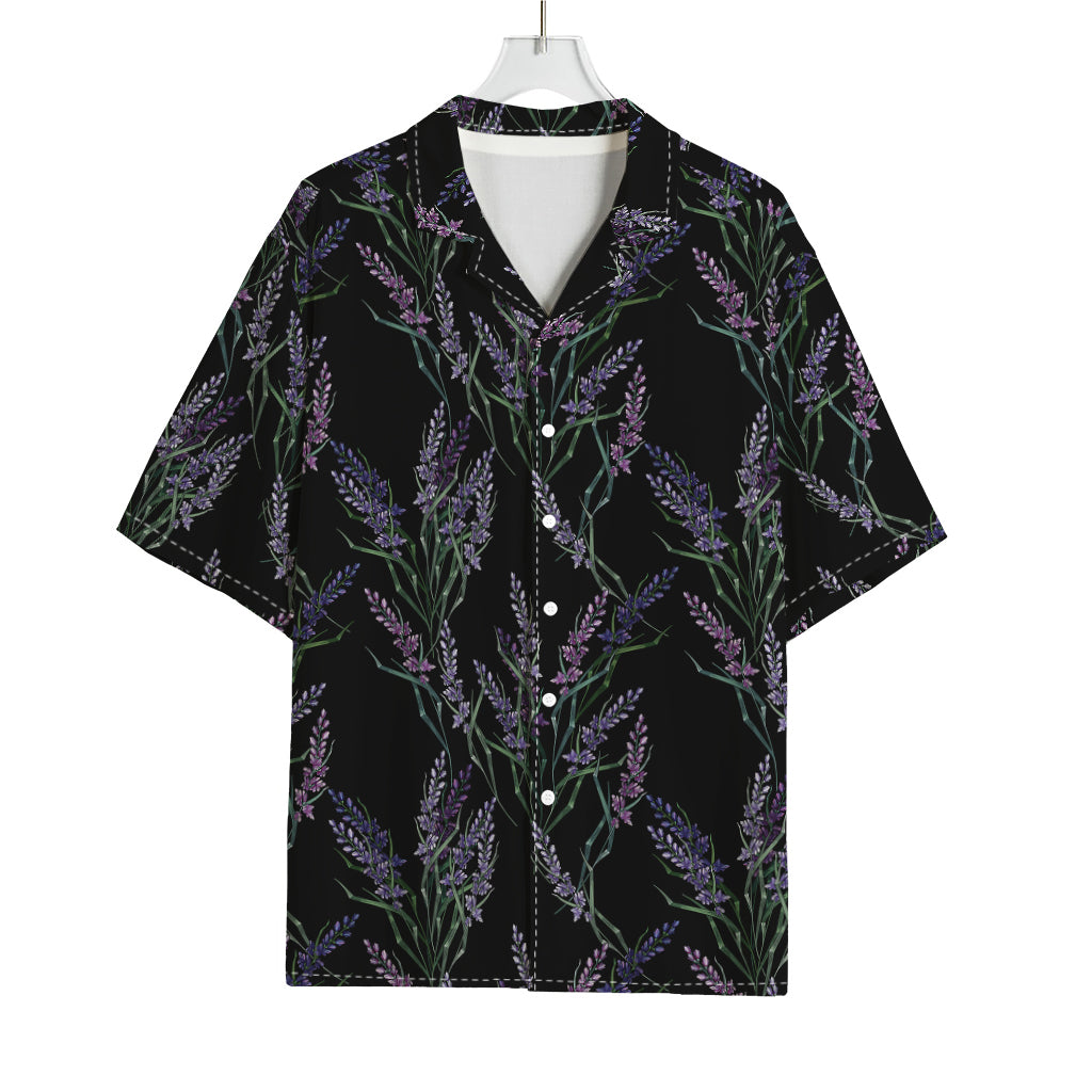 Embroidery Lavender Pattern Print Rayon Hawaiian Shirt