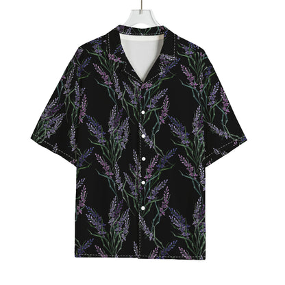 Embroidery Lavender Pattern Print Rayon Hawaiian Shirt