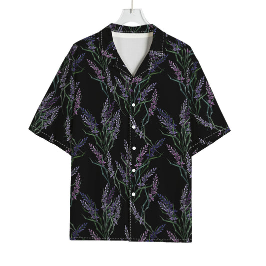 Embroidery Lavender Pattern Print Rayon Hawaiian Shirt