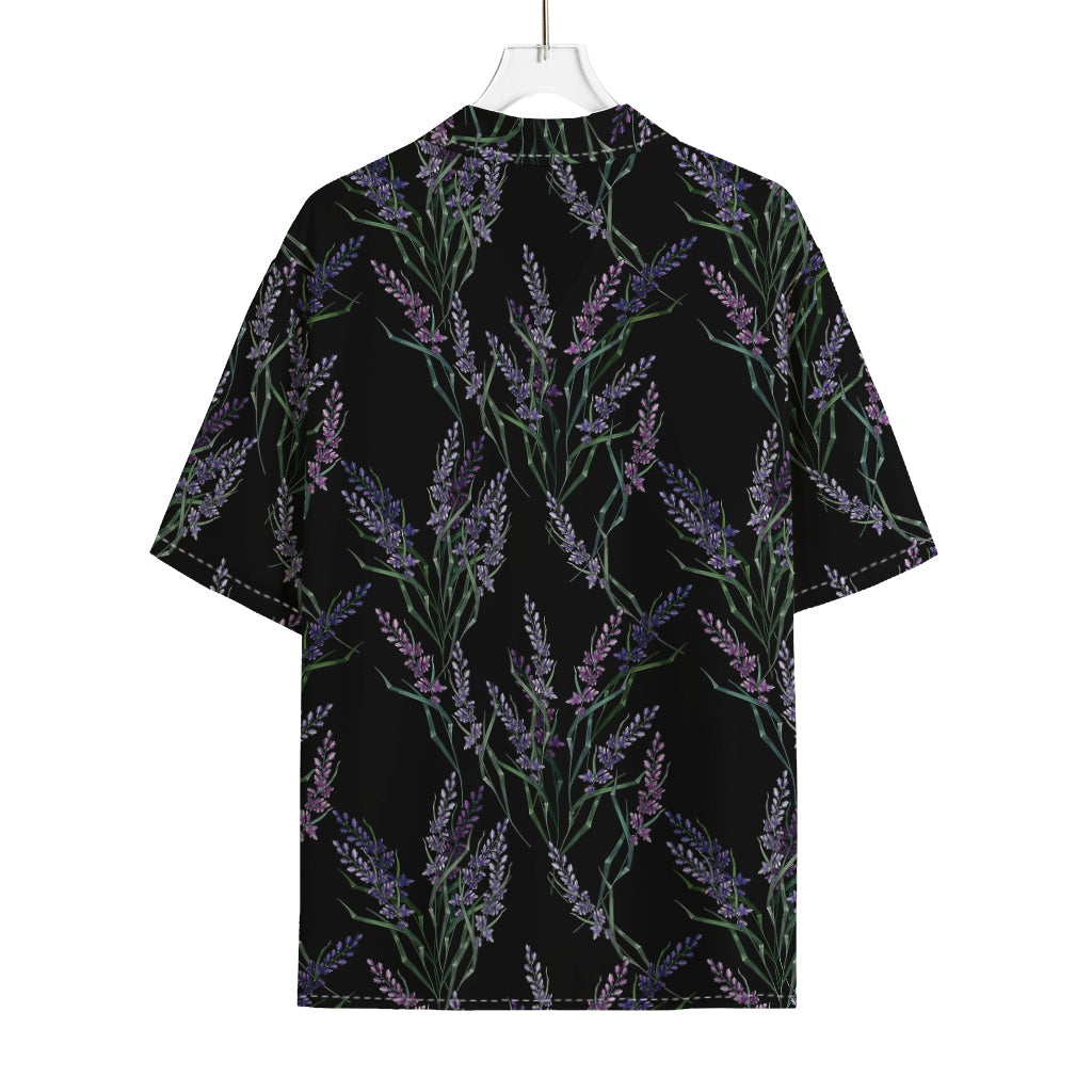 Embroidery Lavender Pattern Print Rayon Hawaiian Shirt