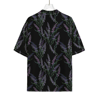 Embroidery Lavender Pattern Print Rayon Hawaiian Shirt