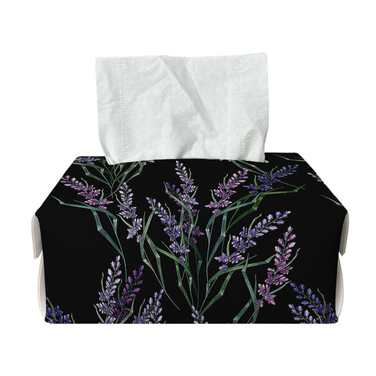 Embroidery Lavender Pattern Print Rectangle Tissue Box Cover