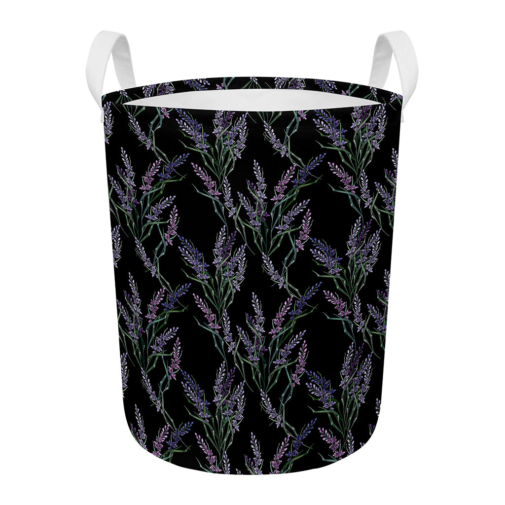 Embroidery Lavender Pattern Print Round Laundry Basket
