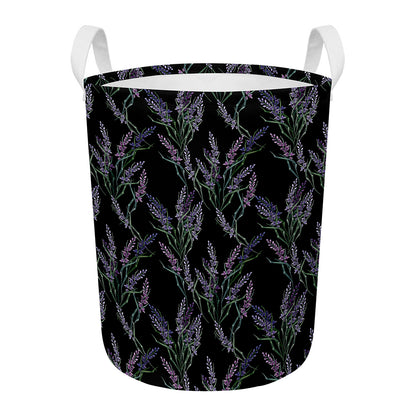 Embroidery Lavender Pattern Print Round Laundry Basket