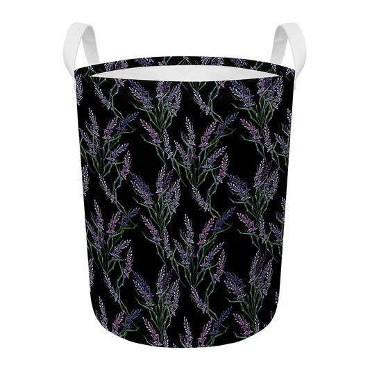 Embroidery Lavender Pattern Print Round Laundry Basket