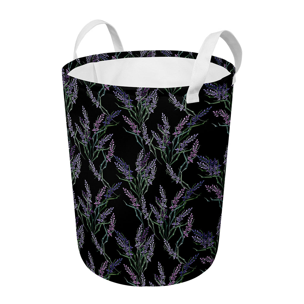 Embroidery Lavender Pattern Print Round Laundry Basket