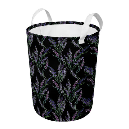Embroidery Lavender Pattern Print Round Laundry Basket