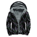 Embroidery Lavender Pattern Print Sherpa Lined Zip Up Hoodie