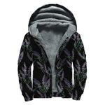 Embroidery Lavender Pattern Print Sherpa Lined Zip Up Hoodie