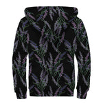Embroidery Lavender Pattern Print Sherpa Lined Zip Up Hoodie